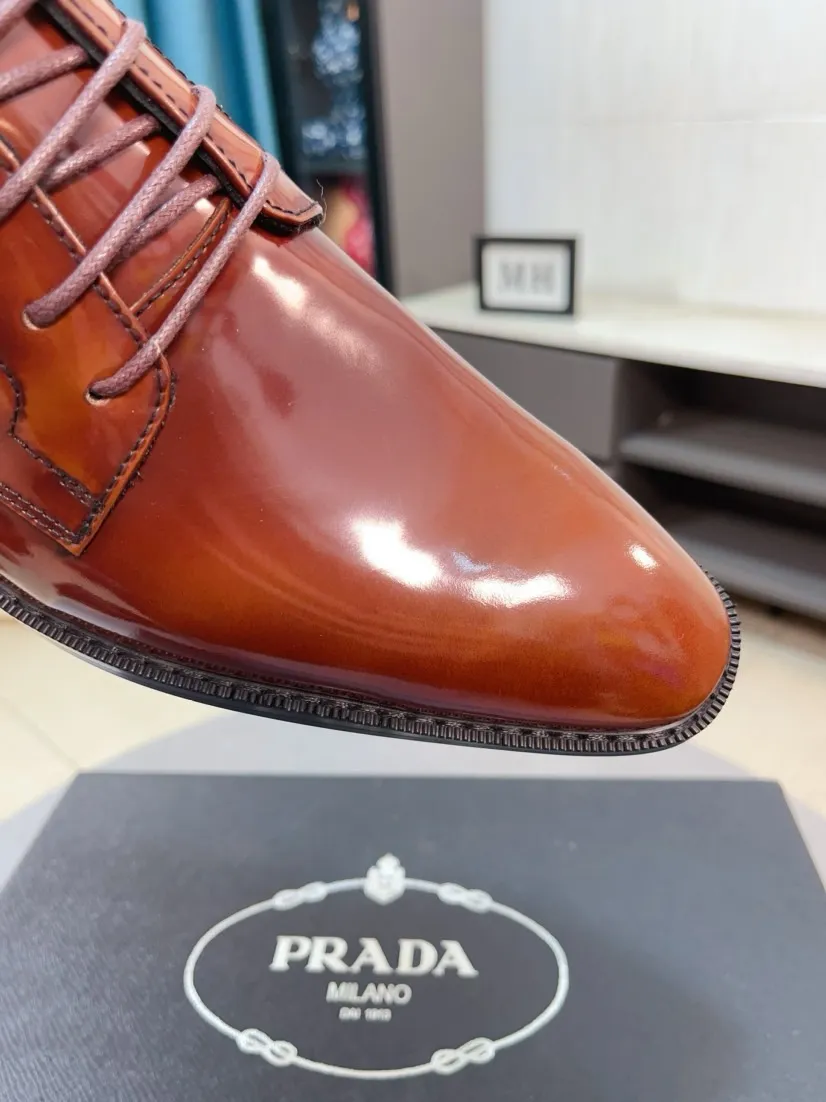 Men's shoes 💰560🌹🌹[Prada leather shoes] Top purchasing agency Original imported Italian custom-made cowhide leather surface, ➕Fully imported water-dyed breathable cowhide lining, original factory special molded sole, super comfortable, size: 38-44
